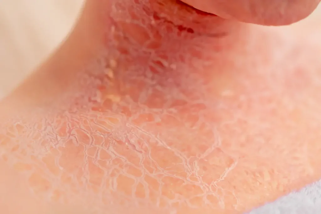 Paciente femenina recibiendo diagnóstico de psoriasis en una clínica dermatológica en Quito