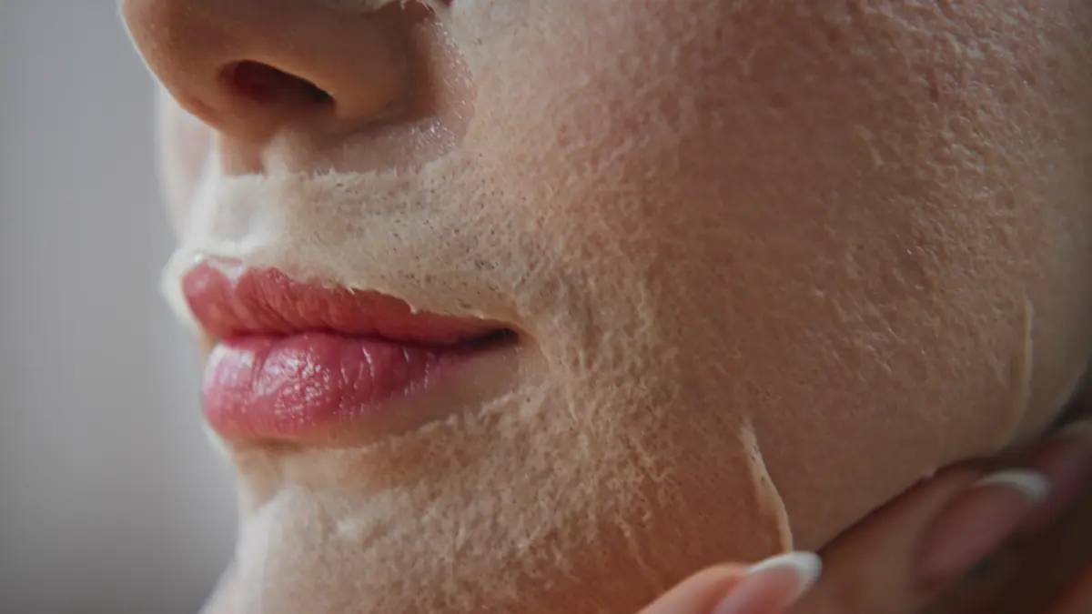 Primer plano de piel renovada y luminosa tras un peeling facial profundo